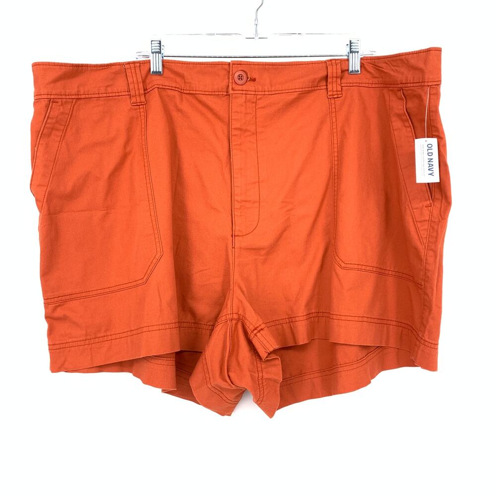 Old Navy High Rise OG Chino Shorts Womens Size 3X Elastic Back Waist Orange NEW